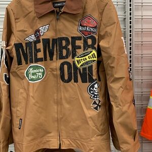 Members Only Brown Bomber Jacket with Graphic Patches